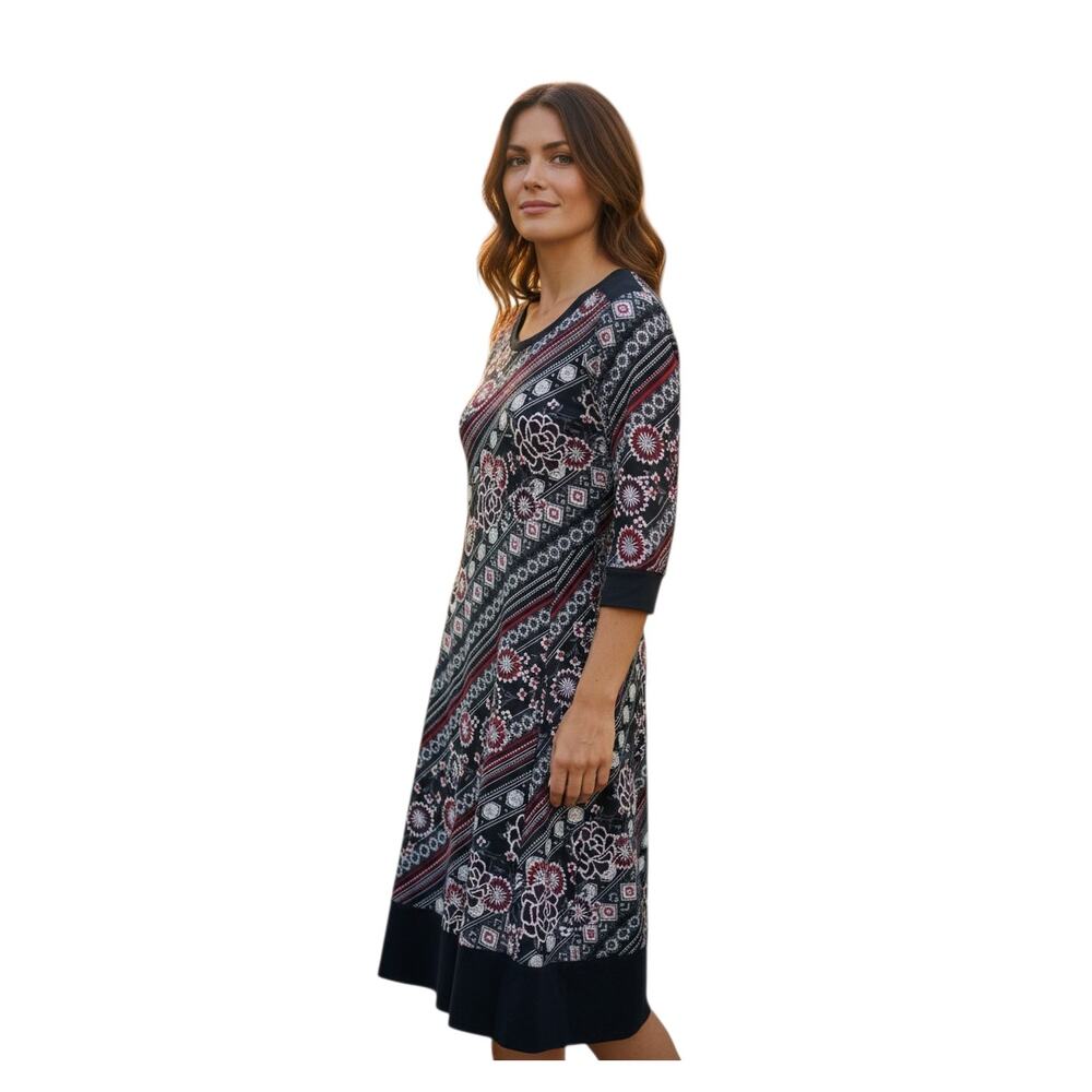Rabbit Rabbit Rabbit Designs 14 16 Midi Dress Embroidered Fabric Black Red White